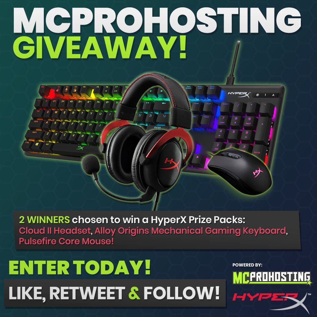 MCProHosting's tweet photo. This month, we're all TREATS and no TRICKS! 🍬

You know the drill:
❤️ Like
🔄 Retweet
✅ Follow @MCProhosting and @HyperX 

2 Winners will be picked to win these epic prizes on Wednesday October 13th! https://t.co/EEzenHAiEy