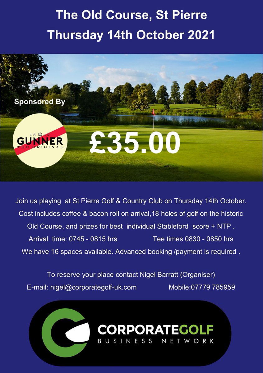 UKCorporateGolf's tweet photo. As you know ..... I love a Gunners 🍹 and it is fantastic that @GunnersCocktail are sponsoring our events. Now when you play at one of our monthly events @StPierreHotel or @thekendleshire you will receive a complementary can of Gunner Saint .... and a chance to win a case for NTP https://t.co/dEybBmIQcs