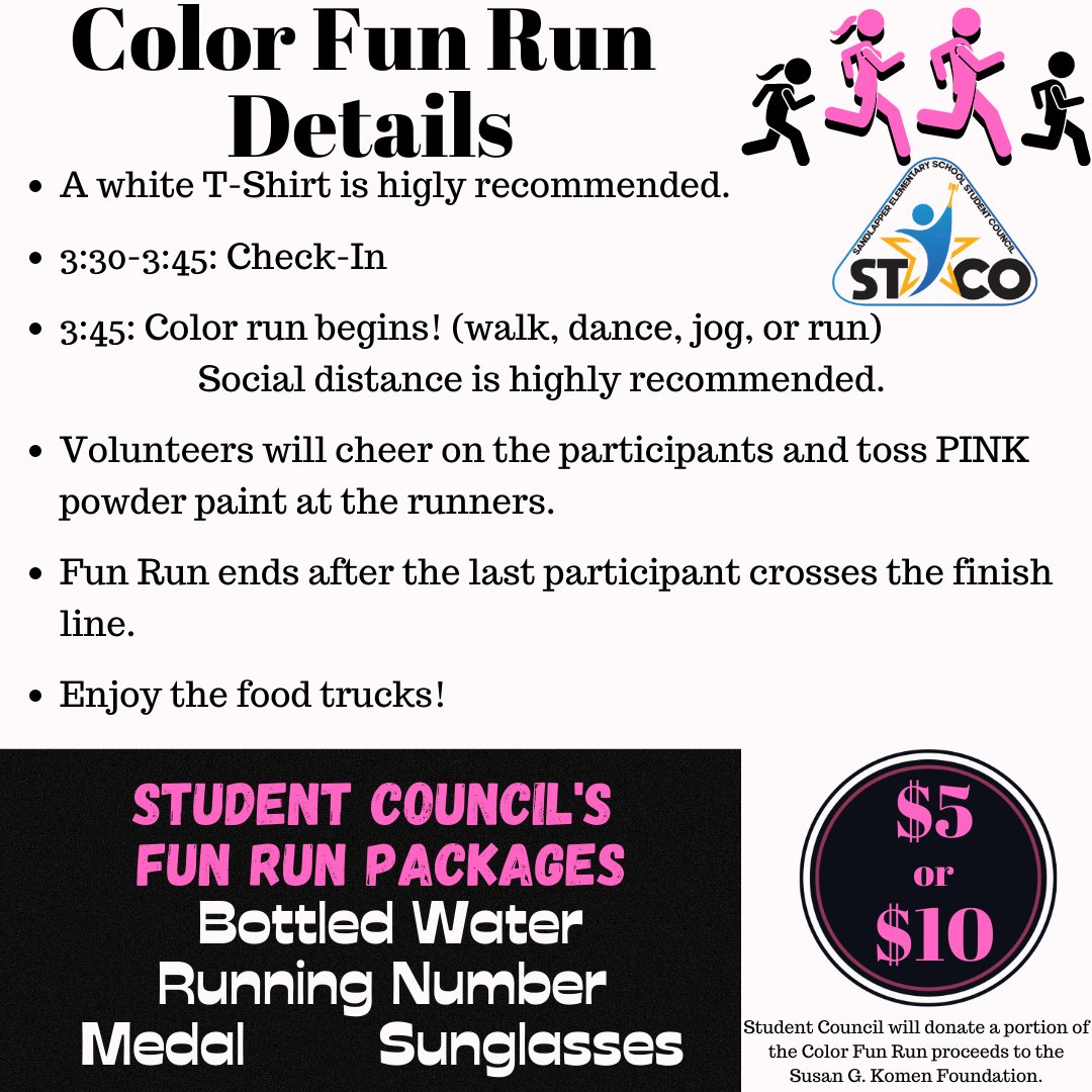 SEstarsR2's tweet photo. The Food Truck Fest and Color Fun Run are tomorrow! Have you signed up to participate? If not, check our website! You do NOT want to miss good food and the fun run! Check the flyers for detailed info, including confirmed food trucks &amp; Student Council's Color Run. #PremierSTARS https://t.co/RS8Mr97MEn