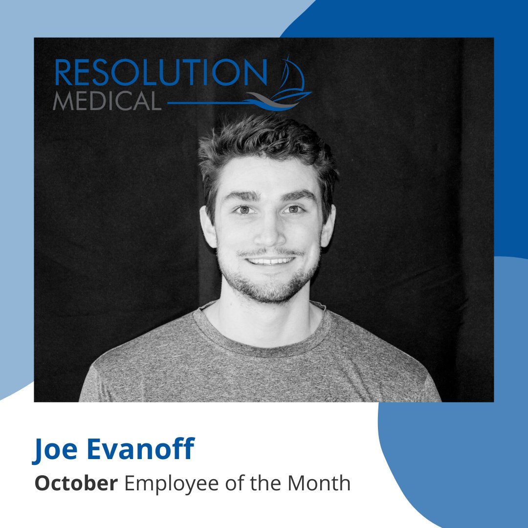 ResolutionMed's tweet image. For his tireless behind-the-scenes work, October&apos;s Employee of the Month is Joe Evanoff! Your teammates appreciate your attitude and the initiative you take as a Process Development Engineer II. Congratulations 🎉🎉