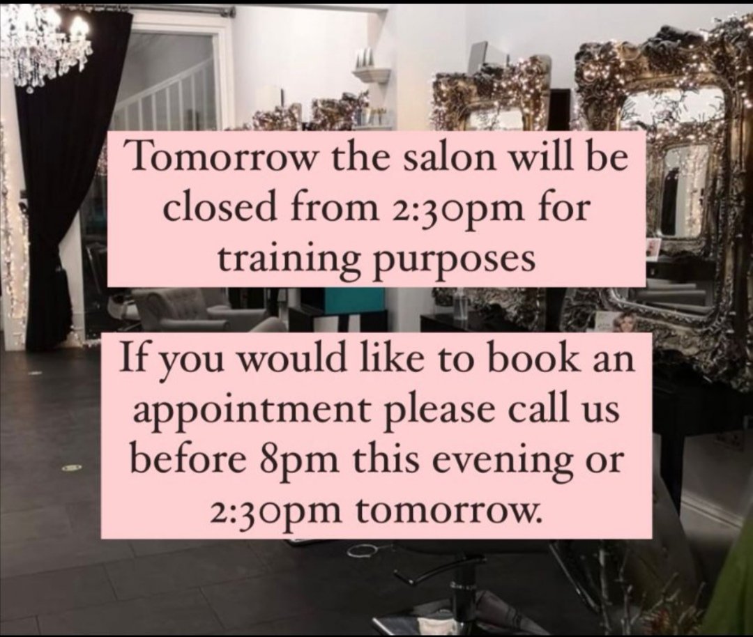 BelleToujours_'s tweet photo. Please be aware the salon phone lines will be off tomorrow after 2:30pm until Friday morning at 10am , if you would like to book please call 02920 221608 tomorrow between 10am and 2:30 pm .Thankyou https://t.co/MIDZe57Egr