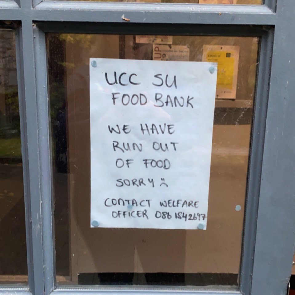 UCCSUEngagement's tweet photo. There are students starving in UCC and all over Ireland. This is the reality of having the highest colleges fees in the EU and increasing rents. 

Please keep donating to our food bank. https://t.co/z17rBGvrXY