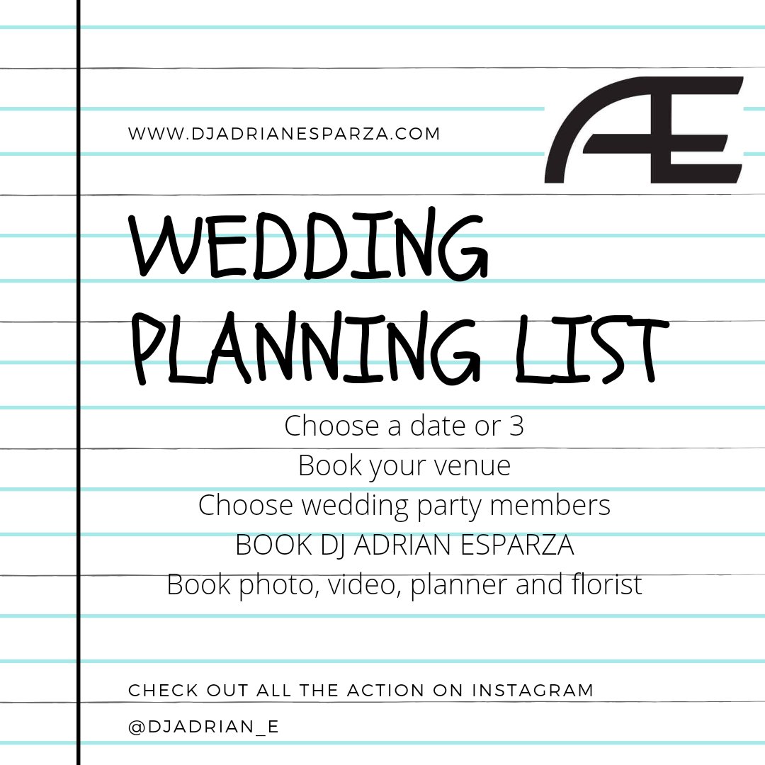DjAdrianEsparza's tweet photo. #weddingplanning here are very important steps to take to prepare for your wedding!
#happinessproducer #crowdmover #eventdj
#bridetobe #2021wedding #loveislove #2022weddingplanning https://t.co/Pwuv5rIJ74