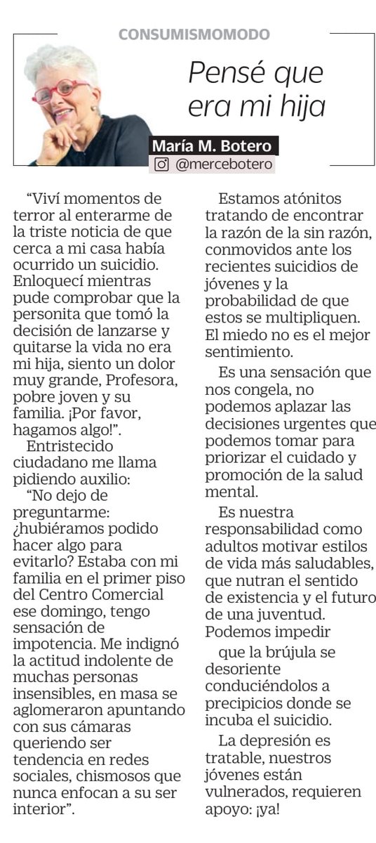 Inpsicon's tweet image. #Consumismomodo ¿Conoces a alguien padeciendo depresión o ansiedad? Un llamado a la #saludmental en los jóvenes, de eso se trata la columna de hoy en @adnbarranquilla 

Léela completa aquí 👇