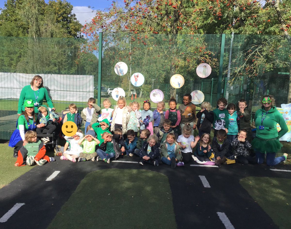 MrsST6's tweet photo. Raising awareness through @WorldCPDay today. The children all wore green and we finished the day off with our Wild Wednesday session. Our newly laid path has certainly made our woodland sessions more accessible for all! @walton_primary https://t.co/7NN5iO32hV