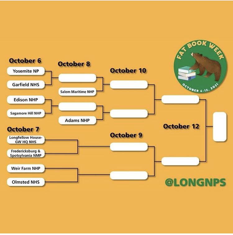 GarfieldNPS's tweet photo. REAL #FatBookWeek has begun! Head over to Instagram of Longfellow House-Washington’s Headquarters NHS (@longnps on Instagram) to vote for your favorite fat books! We’re locked in a first-round battle w/ @YosemiteNPS. Don’t let the big guy push little James A. Garfield NHS around! https://t.co/ij5cr8WWvB