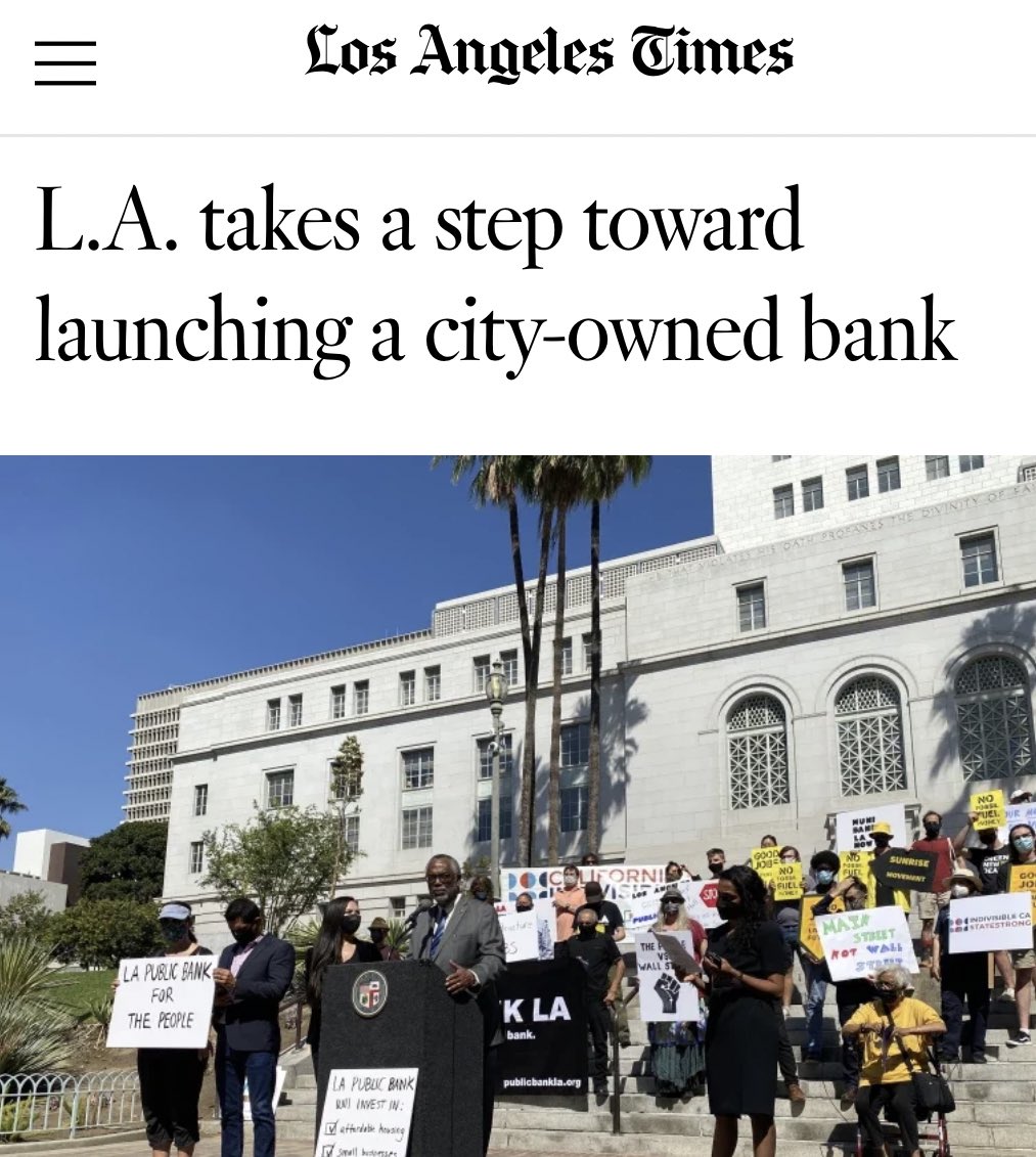 PplsCityCouncil's tweet image. Los Angeles City Council voted to begin a process to study the viability of forming a public owned bank and to create a business plan for doing so. #PublicBankLA