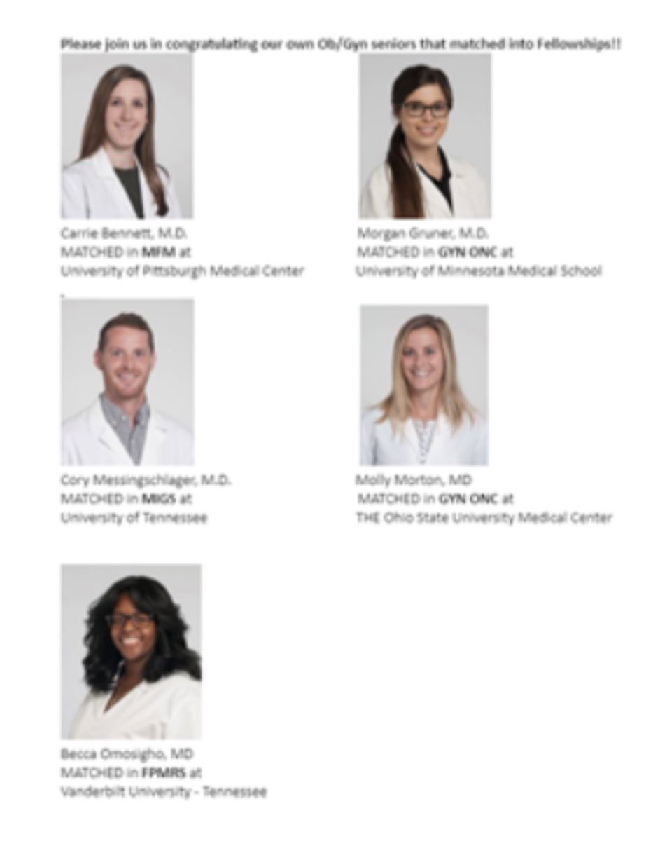 CleObGynTracks's tweet photo. 🎉 Congratulations 🎉 #Fellowship #MatchDay! @ClevelandClinic @CleObGynTracks chiefs!@CarrieBennettMD @drcory_mess @mollyymorton & Drs Gruner and Omosigho fellowship bound! @OhioStateMed @UPMC @UMNobgynres @uthsc @VUMC_obgyn https://t.co/ujDSTkAX1Q