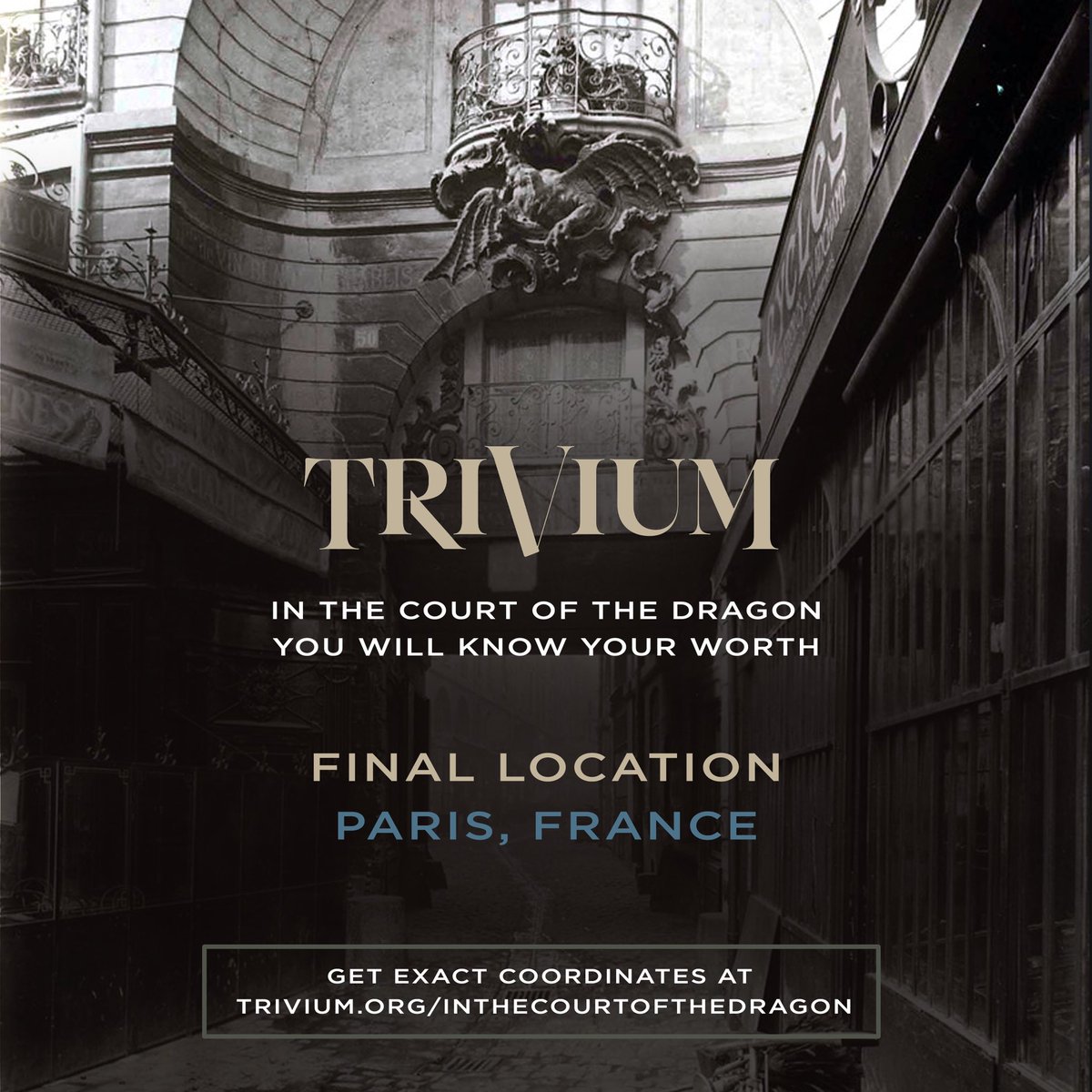 TriviumOfficial's tweet image. The dragon has found its final location, today is your last chance to get a preview of the new album. For exact locations click here: trivium.org/inthecourtofth…

New location to find the dragon: 
• Paris, France