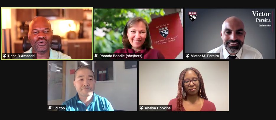 Thanks @Uchebc for facilitating a conversation about cultivating leadership skills, instructional moves, empathy and compassion in schools. Loved hearing from @HTFHarvardEd's Victor Pereira, @RhondaBondie1, @codmanacademy's Ed Yoo and @hgse Khalya Hopkins gse.harvard.edu/education-now