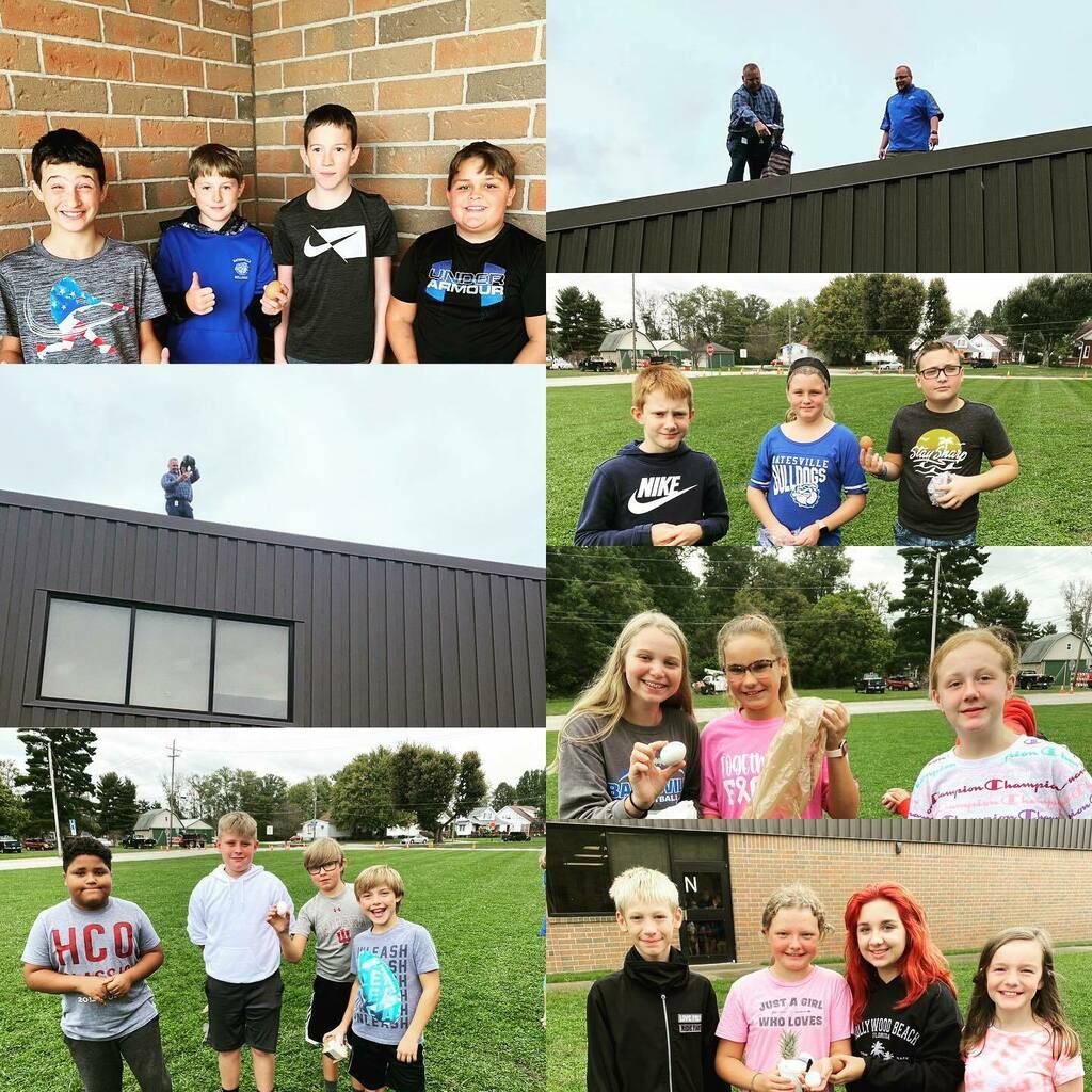 bvillemiddle's tweet image. BMS 6th grade science classes participated in an egg drop experiment with help from Mr. Strouse and Mr. Tucker!  #scienceexperimentsforkids instagr.am/p/CUspJV7F1F7/