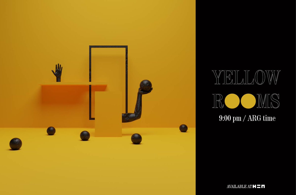 s4nt1_405's tweet photo. SET YOUR ALARMS ✨🚨

Tonight at 9:00 pm 🇦🇷, I'll be releasing the second piece from the collection "Yellow rooms" 🟡

This piece is called "ARM"✨🖐️ 

Hope u like it, as much I do, see you soon!💛

#CleanNFT #hicetnunc2000 #HEN #tezos https://t.co/w6yFHsUSOV