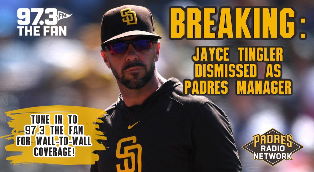 PadresRadio's tweet photo. BREAKING: The Padres announce that Jayce Tingler has been dismissed as manager and offered a role within the organization.  

Tune in to 97.3 or use the Audacy App NOW for wall-to-wall coverage and reaction! https://t.co/qEFy1Px8Hr