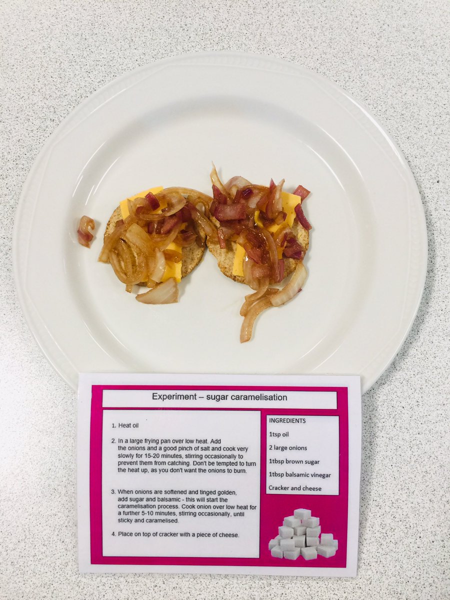 griffin_he's tweet photo. Today’s HFT lesson on functional properties of sugar, some caramelised bananas, banana and toffee sauce, caramelised onions with oatcakes and cheese and yummy tablet 😋 @FoodTextiles @LargsAcademy #foodscience https://t.co/12Uitdl6Mk