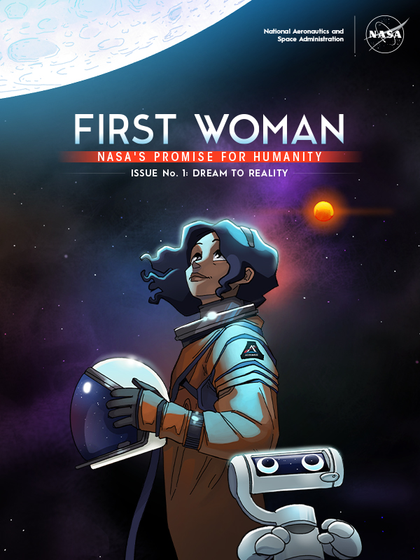 For #WorldSpaceWeek we are celebrating #WomenInSpace! 👩🏼‍🚀👩🏽‍🚀👩🏿‍🚀 Inspired by real @NASA_Astronauts, our new graphic novel follows Callie Rodriguez, from her childhood dreams of space travel to becoming the 'First Woman' on the Moon. More about her story: go.nasa.gov/3a35nJn