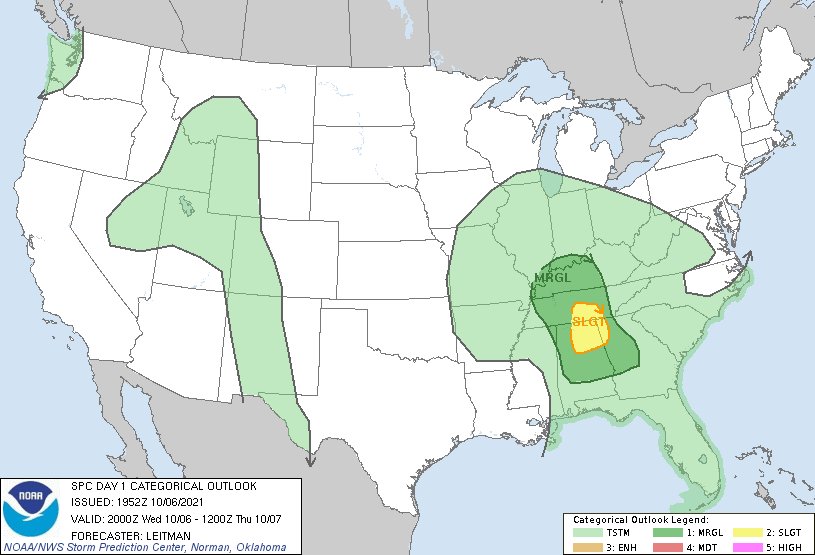 NWSSPC's tweet photo. 2:53pm CDT #SPC Day1 Outlook Slight Risk: across parts of tn/al/ga https://t.co/GtEvHQ3UxE https://t.co/C54Z8ty1kE