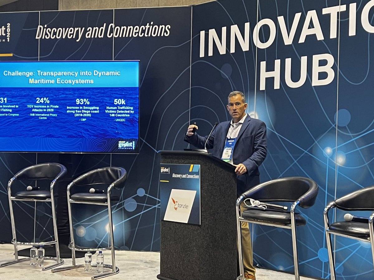 hawkeye360's tweet photo. Great @GEOINTsymposium lightning talk by our VP of Product, Tim Pavlick, addressing how HawkEye360’s #RFGEOINT provides deeper maritime insight than just AIS data alone. https://t.co/jx1f2eLbMh