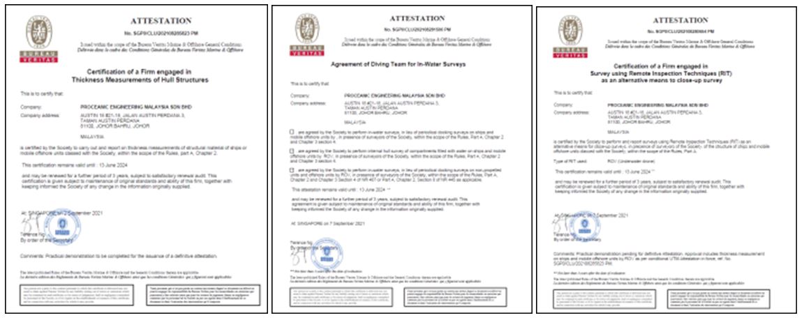 PROCEANIC1's tweet photo. Congrats and Kudos to the Proceanic Malaysia Team - after a thorough audit &amp; evaluation, the office was awarded In-Water-Survey, UT Gauging &amp; Remote Inspection Attestations by Bureau Veritas. This adds to prior Proceanic certifications by ABS, DNV and LR. https://t.co/ukClQsYylh