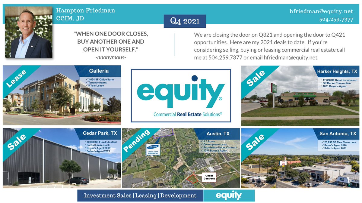 HamptonCRE's tweet photo. Check this out! All the deals I've done so far this year. #commercialrealestate #cre #leasing #officebuilding #retail #industrial #warehouse #flex #land #development #investmentproperty  #commercialbroker #ccim #equityllc https://t.co/OoFvlumf9R