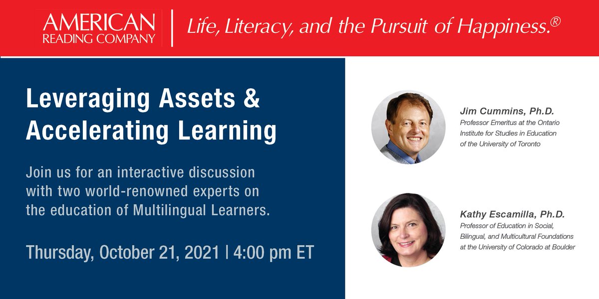 Join Drs. Kathy Escamilla &amp; Jim Cummins in exploring how to leverage the resources that MLLs bring to school, including knowledge of home languages &amp; cultures, for English acquisition and for boosting achievement in other disciplines. 

Register Now! bddy.me/3oAEPaM