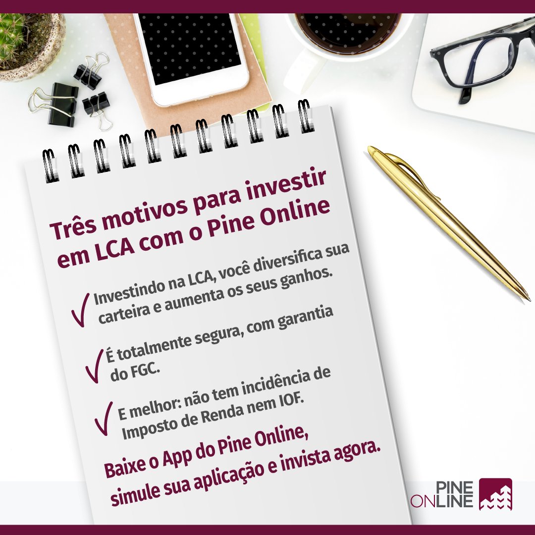 PineOnline_'s tweet photo. A LCA é o investimento em renda fixa que você procura para o seu dinheiro render muito mais. 

E, aqui, você encontra uma plataforma mais segura e fácil para fazer isso. Veja alguns motivos. 🔐

Baixe nosso app e invista agora. 

https://t.co/MfkmlCZOOi https://t.co/RH74bwRCIL