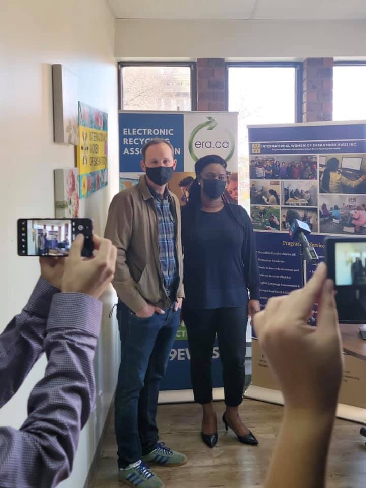 SaskatoonIWS's tweet photo. 10 computers for the single mothers in our programs. 
Special thanks to Electronic Recycling Association (ERA)  @DonateRecycleIT for the donation and Dr. Ryan Meili, @ryanmeili MLA - Meewasin, for presenting donated items to us. https://t.co/Z1NWSBkjSI