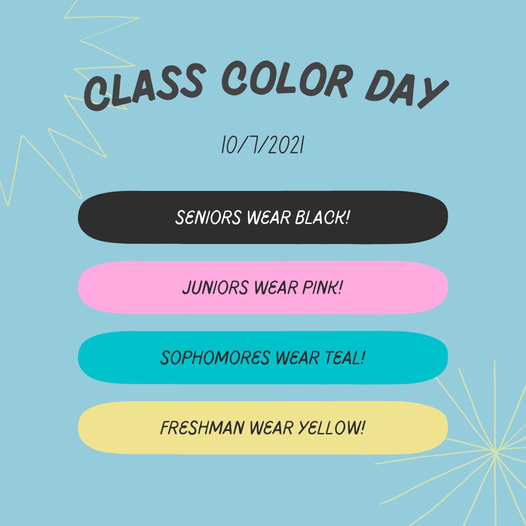 LC_Stuco's tweet photo. Tomorrow is class color day!! We want to see which grade has the most spirit at the pep assembly🖤💗💙💛 https://t.co/vqgjYp34Je