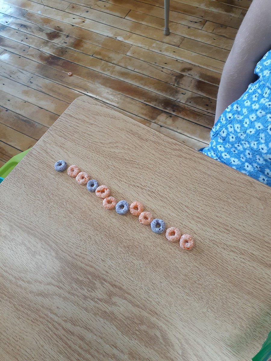 mrspsgr1s's tweet photo. We used fruit loops to make patterns today. Can you name our patterns? What would come next? #mathematicians #grade1isfun #yummymath @ConnaughtDSBN https://t.co/7FK8n03ly5