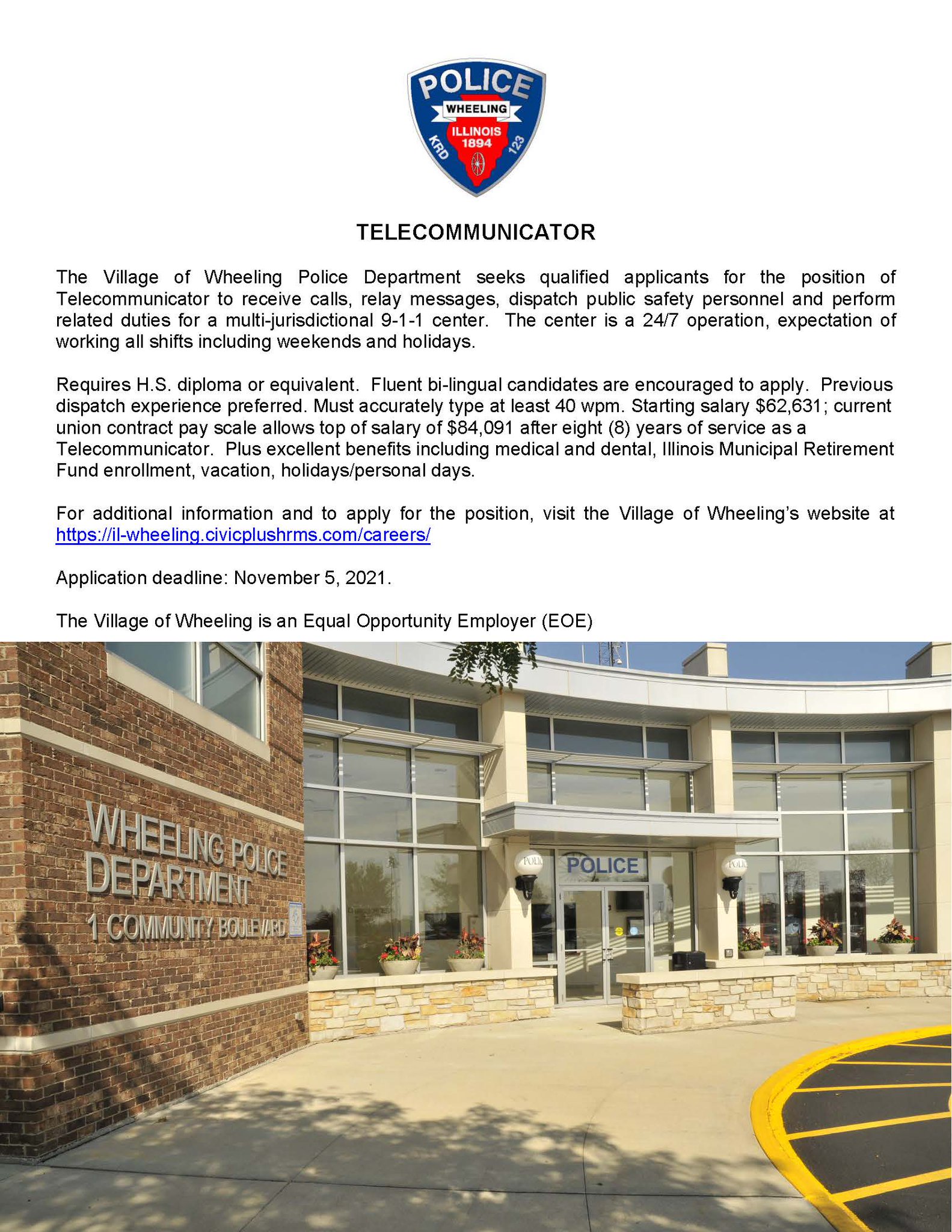 Village of Wheeling on Twitter "Employment Opportunity