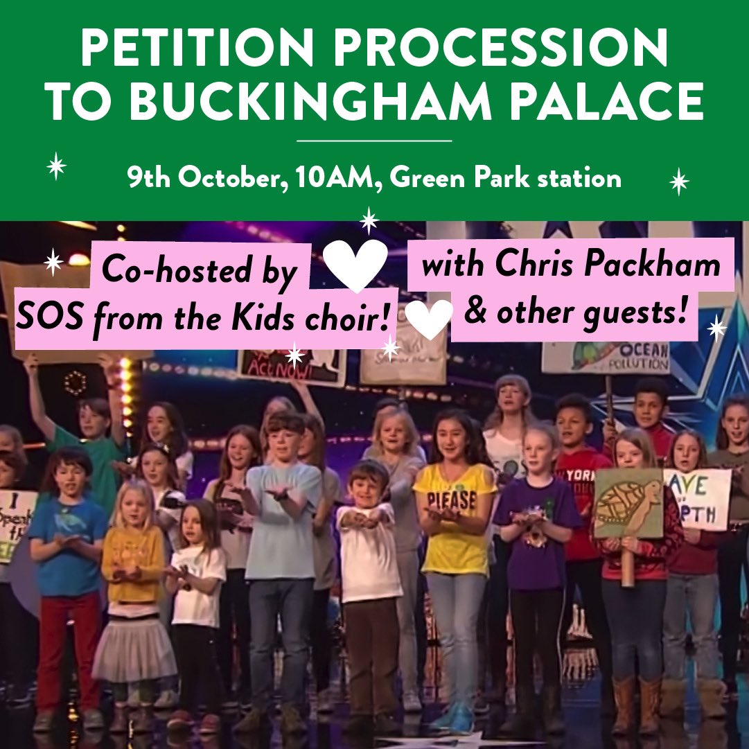 Join us this Saturday as we deliver the 100k #RewildTheRoyals petition to Buckingham Palace🌱
We’ll meet 10am at Green Park Tube then process to Buckingham Palace. <a href="/ChrisGPackham/">Chris Packham</a> will talk to us about rewilding and we’ll sing. 
This is a family friendly event <a href="/wildcardrewild/">Wild Card</a> 🎶💚