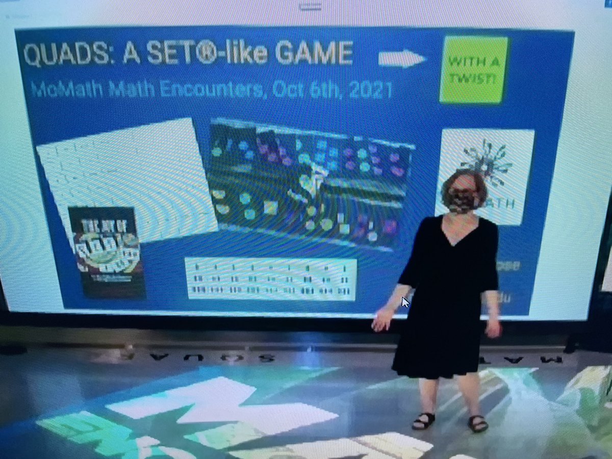 dbarman's tweet photo. #mathEncounters @MoMath1 beginning - game of QUADS by Lauren Rose and a student @bard based on SET #setGame #mtbos #iteachmath #mathgames #mathisfun / intro by authors of SET book https://t.co/rMxxxC4CVc