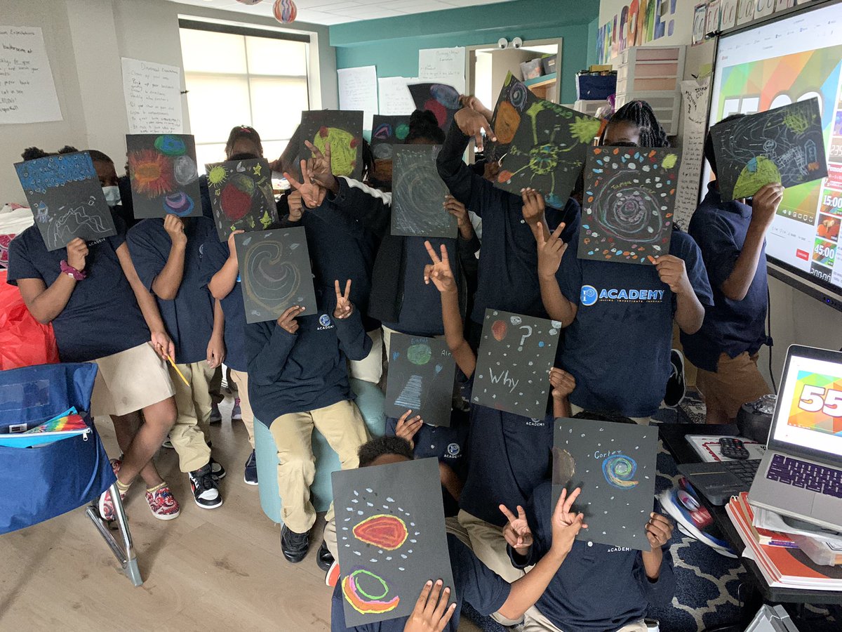 sylvatron's tweet photo. @DrSianProctor @DrSianProctor Here is my 3rd grade class with their space art they made after they learned about your journey to space. 🚀💜🌌 Thank you for being an inspiration to my students! https://t.co/HoKuka6lW7