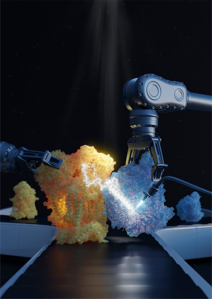 SazanovL's tweet image. Here is the link to the free version of our new paper in Nature on mammalian respiratory supercomplex CIII2CIV:
rdcu.be/cy1UM
Congratulations to post-doc Irene Vercellino, fantastic effort! 
CIII swallows during assembly part of SCAF1 like a hook (image by Luminous Lab)