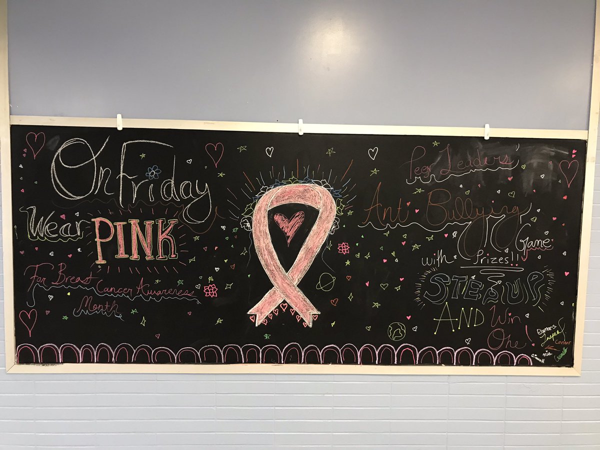 MrGallagherEMS's tweet photo. Spirit Day this Friday, EMS…wear pink to promote breast cancer awareness. Shout out to Student Council and Peer Leaders - Great work on this display during Eagle Hour today! #EMSRox https://t.co/DqRZgGy1fX
