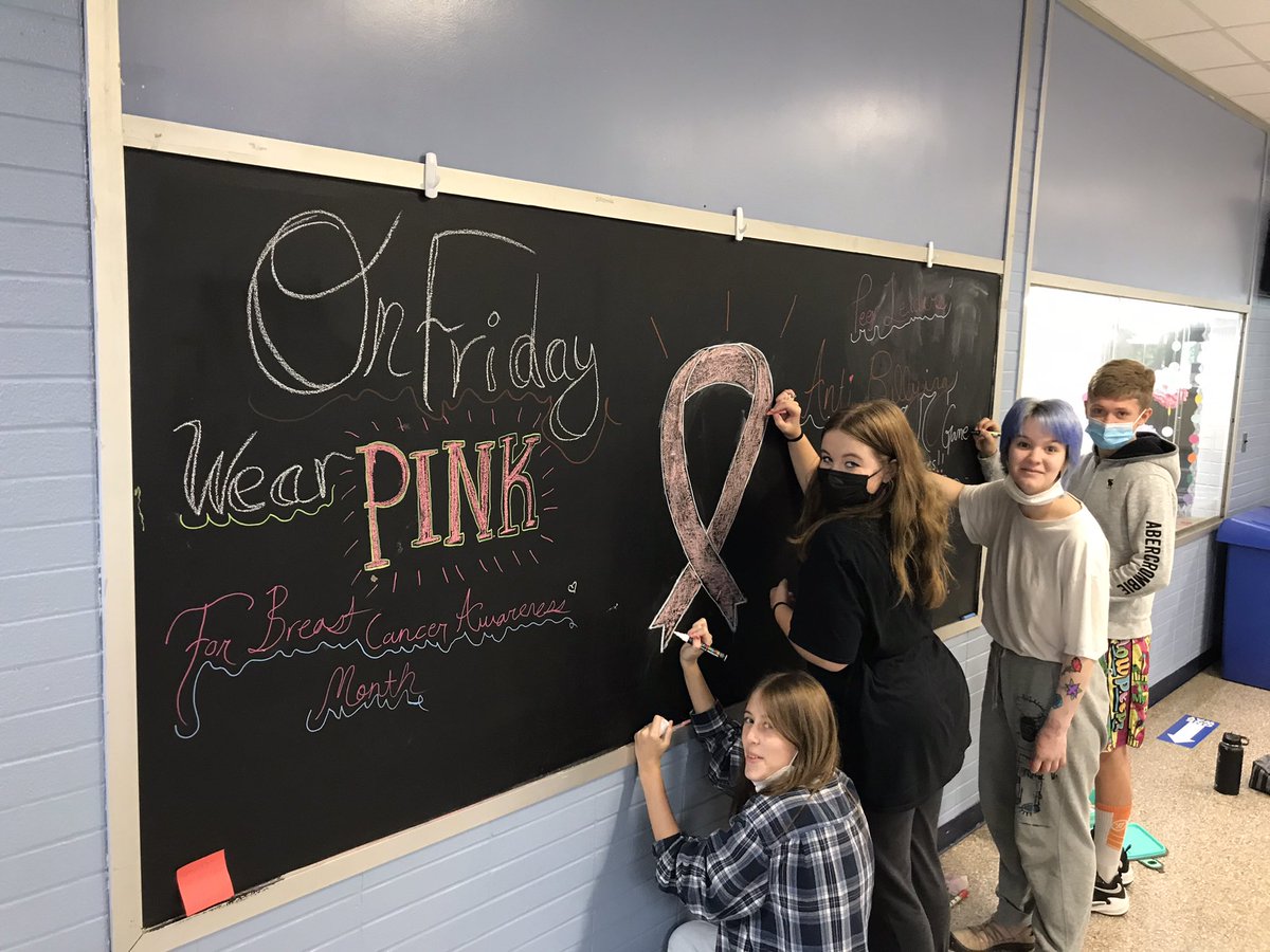 MrGallagherEMS's tweet photo. Spirit Day this Friday, EMS…wear pink to promote breast cancer awareness. Shout out to Student Council and Peer Leaders - Great work on this display during Eagle Hour today! #EMSRox https://t.co/DqRZgGy1fX