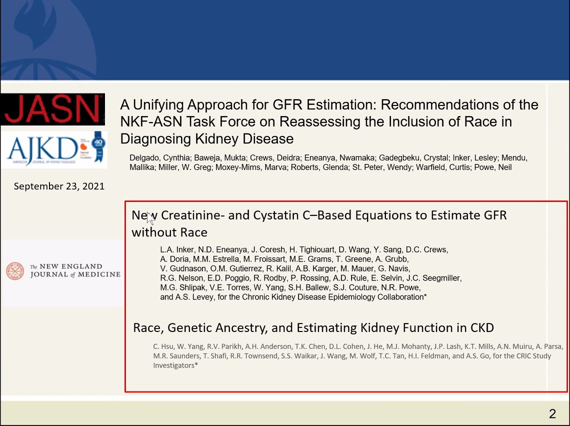 meg21212's tweet photo. And now @JoeCoresh in #RenalDiseaseInterestGroup #RDIG covering the two NEJM papers released September 23... "Estimating GFR without race"
@JohnsHopkinsSPH @JHUWelchCenter https://t.co/oRAjiEptTM