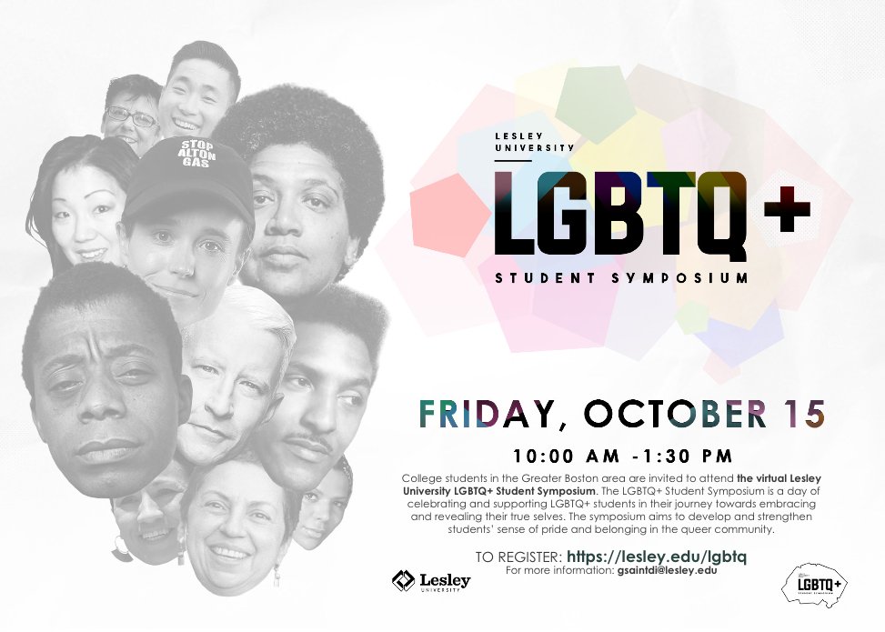 In honor of LGBTQ+ History Month, Lesley University is excited to host the LGBTQ+ Student Symposium on Friday, October 15, 2021 from 10:00am to 1:30pm. If you're interested in attending this free virtual event, register here:⁠
web.cvent.com/event/a215030f…