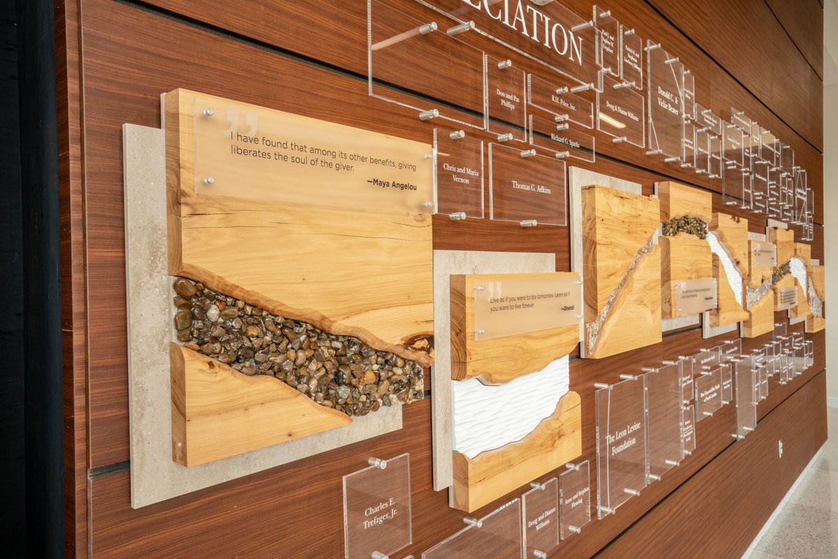 11fiftyseven's tweet image. A strong aspiration for a design that incorporates @appstate’s surround— The @11fiftyseven design and fabrication team incorporated slabs from native trees into the design while matching Boone Creek&apos;s flow pattern.

#egd #experiencedesign #donorrecognition #philanthropy
