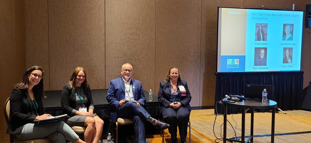 Impact_amc's tweet photo. The Impact team had a blast at #AMCsEngaged! Our CEO, Jodi Fisher, & COO, Kirsten Reader, were busy facilitating roundtables, moderating sessions, and showing up to the Kentucky Derby dressed for success. Thanks for having us, @AMCInstitute! https://t.co/MYqliKnTSB