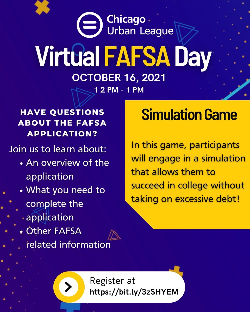 Join our Youth Services team to learn more about the application and what is needed to complete it. Also, there will be a simulation game that will help students succeed without taking on excessive debt!

This event is for students and parents! Register at bit.ly/3zSHYEM