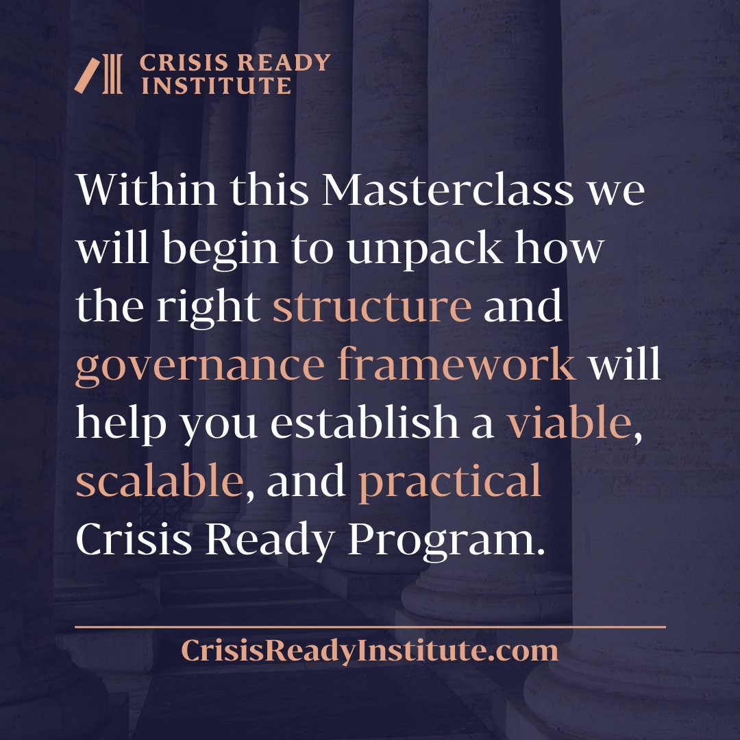 T-1 week for the next Crisis Ready Masterclass! The subject of this upcoming Masterclass is both critical to strengthening one's overall organizational resilience AND is not a subject that experts typically teach on—especially not for free. Register here: crisisreadyinstitute.com/masterclasses/…