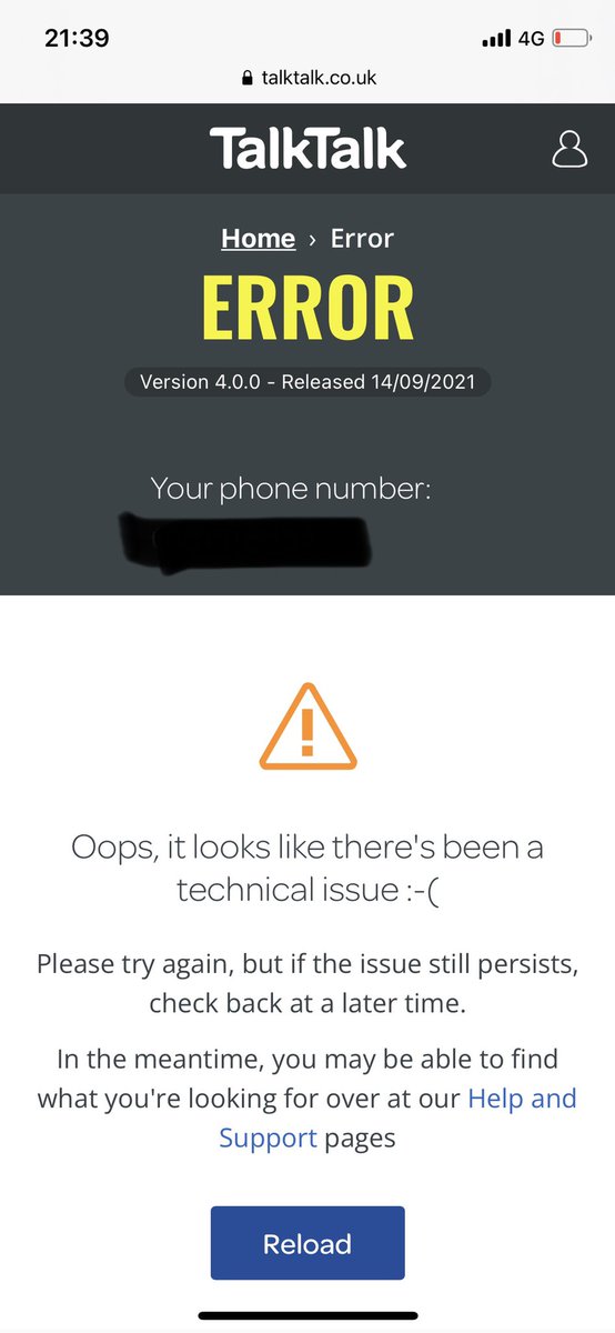 nataliewood's tweet photo. @TalkTalk my internet at home has been down all evening. Tried to use the online account to check for issues and it just say error technical issue try later. Please can someone help to fix this https://t.co/SJaSOR7N6q