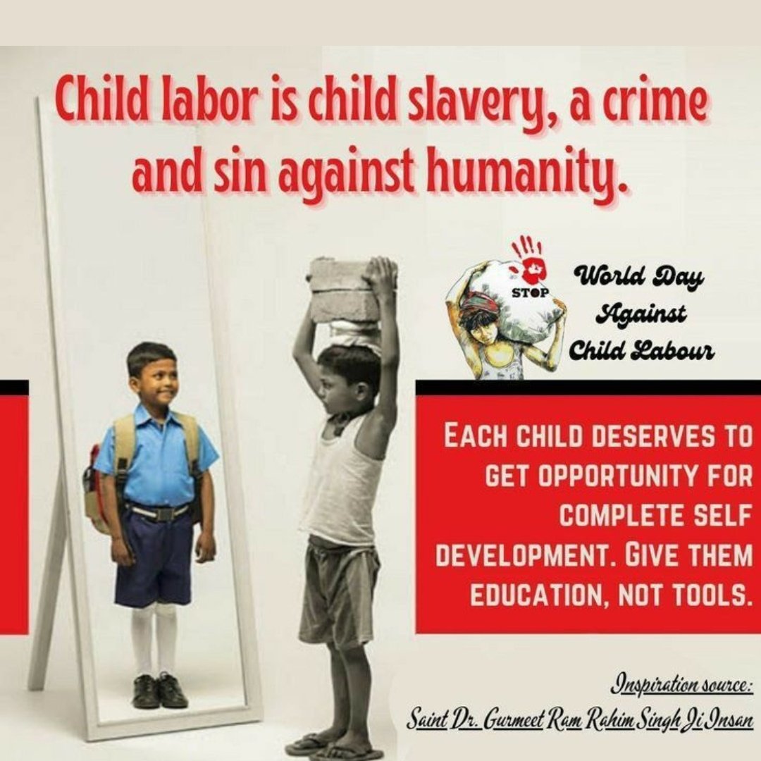 Right to education is fundamental right of every child so #StopChildLabour  and give a bright future of them because they are the future of our country!! 
Inspiration source: @Gurmeetramrahim ji 
#MissionSmile
#StopChildLabour
#EducateChildren
#EndChildLabour
#SayNoToChildLabour