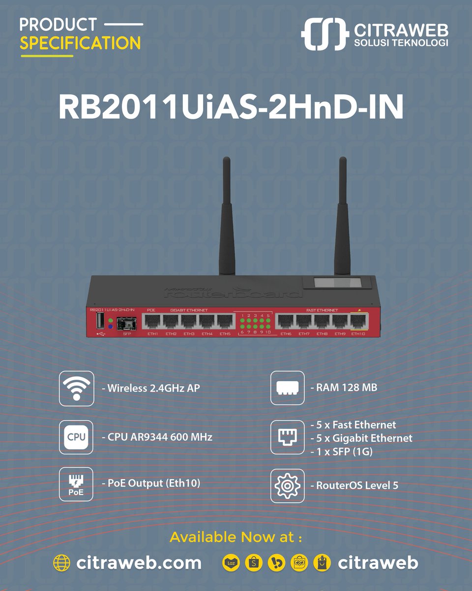 mikrotik_id's tweet image. MikroTik RB2011UiAS-2HnD-IN

MikroTik seri RB2011 adalah seri perangkat multi port dengan harga yang terjangkau untuk penggunaan dalam ruangan

Dapatkan melalui:
citraweb.com/produk_lihat.p…
Atau melalui Marketplace:
cst.id/shop.php

#RB2011UiAS #HomeRouter #MikroTik #Citraweb