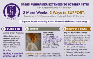 San Antonio Ethnic Art Society Month-long Event is extended to Oct. 15! Donors of $50+ will receive a NEW Signed &amp; Numbered, Limited Edition Print for supporting San Antonio's African American Artists. saethnicartsociety.org
