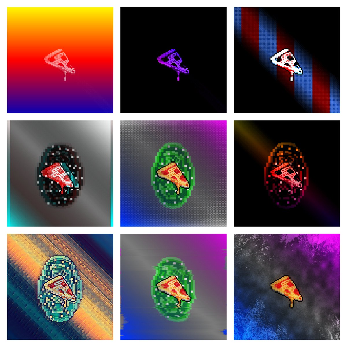 PizzaInPortal's tweet photo. A quick preview of the new Pizza In Portal collection🍕🌀 9 out of 700 unique NFTs (link in bio).
Feel free to check it out 🤙
Listing coming soon!

#nft #pizza #portal #opensea #collection #crypto #ethereum #nftart #nftcommunity  #nftartist #nftartgallery #nftcollection #eth https://t.co/U3d88DkmAu