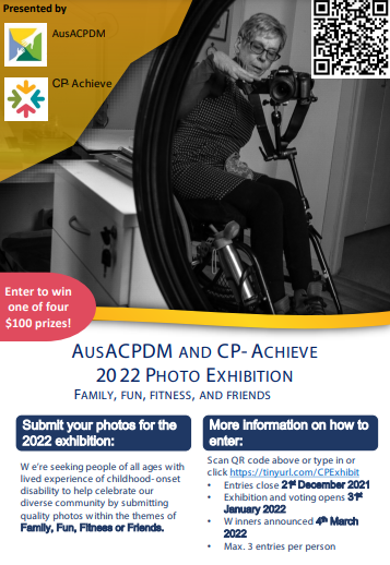 2022 Photo Exhibition Submission Now Open!

Showcase your photos of children, adults and families with lived experience of childhood disability in the themes of Family, Fun, Fitness or Friends. More information: acu.qualtrics.com/jfe/form/SV_3r…