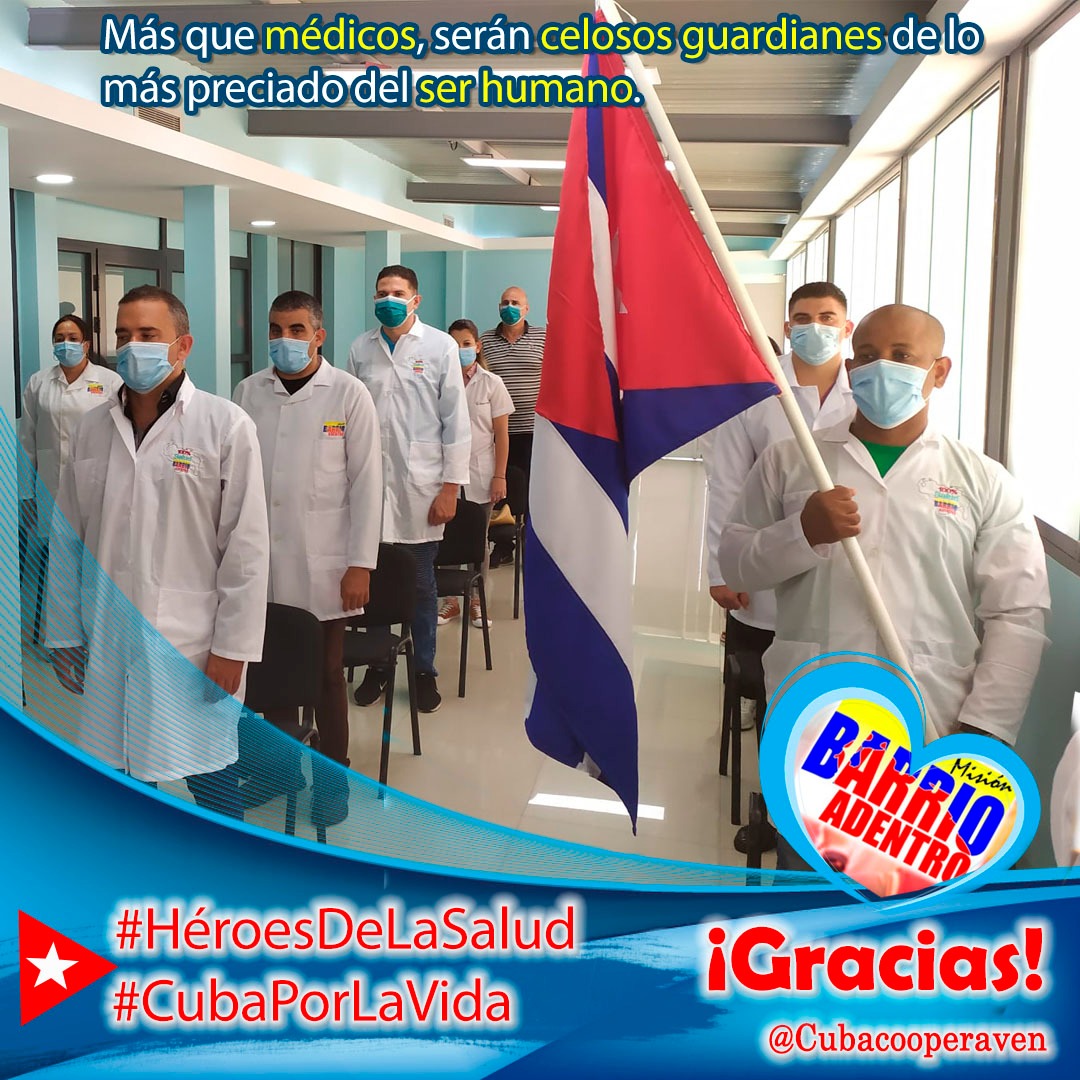 CdiAlayon's tweet photo. !Adelante, generosos defensores de la salud y de la vida, vencedores del dolor y de la muerte! #CheMédicoInternacionalista #HeroesDeLaSalud #CubaPorLaVida #CubaCoopera @cubacooperaven @cubacolabora @FdelidadACuba @NelaTa83 @Besnoymp_26 https://t.co/drVP7gK1nn