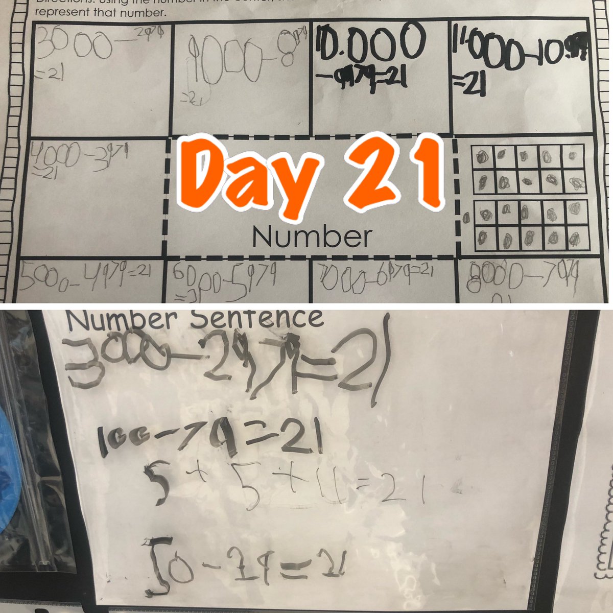 MissMsClass2's tweet photo. 21: Each day we compose/decompose the number of days we have been in school and #holyguacamole! The ONEderfuls packed their #MathMuscles today! I’m so proud of their growth and comfort level in our classroom to share the #magic up their sleeves! #smartypants @AldboroughPs #tvdsb https://t.co/GG6KadbIEl