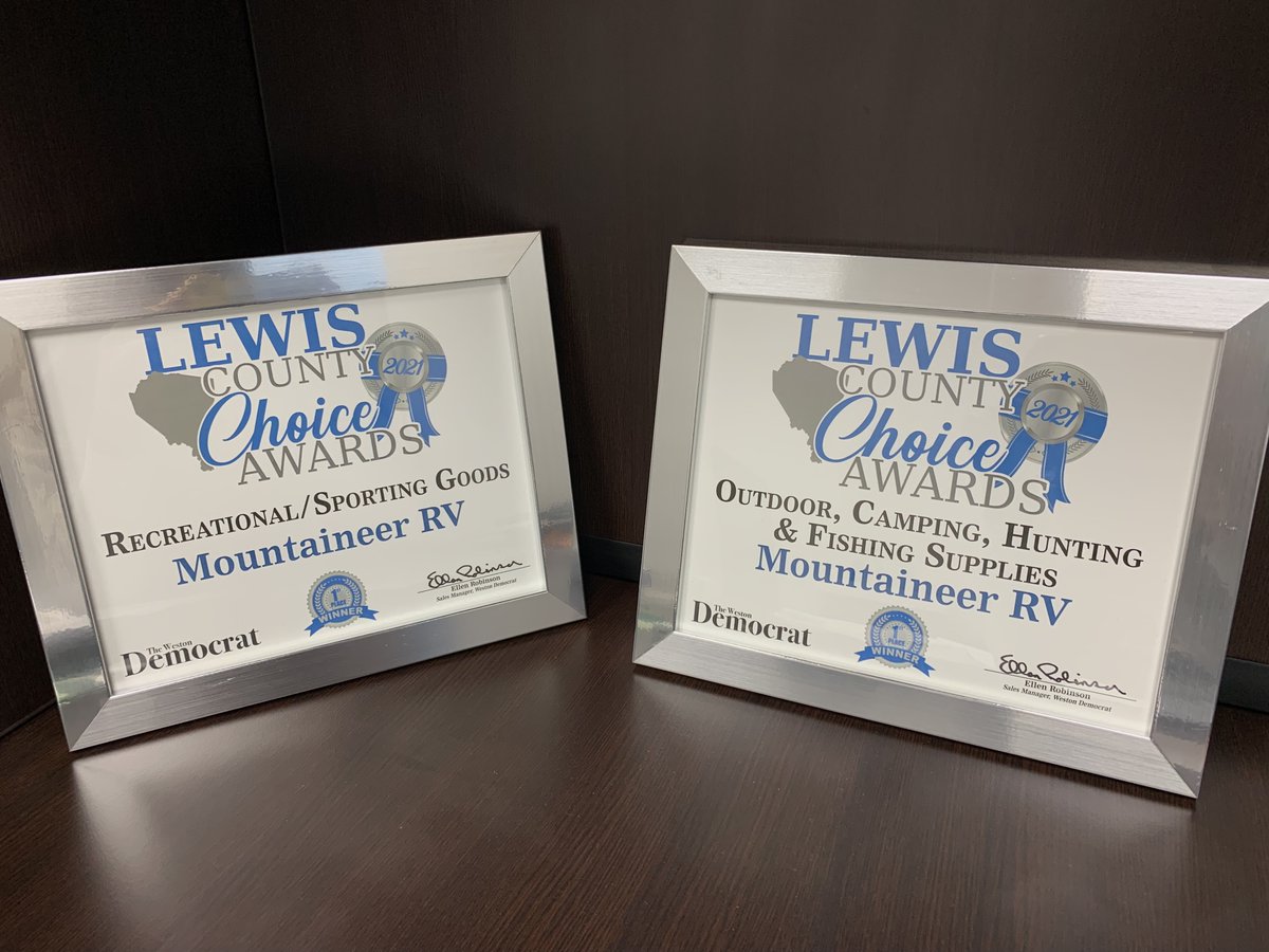 MountaineerRv's tweet photo. Mountaineer RV &amp; Outdoor Center is honored to not have only won one Lewis County Choice Award for 2021, but TWO Awards!!🏆

With you and our Mountaineer RV Family's help, we were able to bring these titles home to where they truly belong! 😌

#RVLIFE #TRAVEL #Wednesdayvibe #WVU https://t.co/w4nPl9V46O
